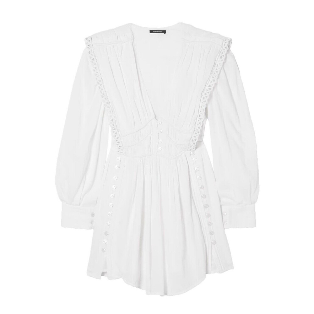 Isabel Marant Yaxo Crochet Trimmed Cotton Voile Dress White FR 38 MSRP $985